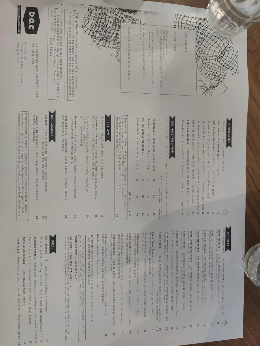 Menu, DOC Pizza & Mozzarella Bar - Southbank