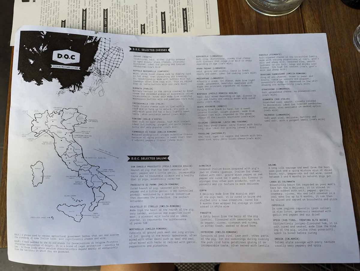 Menu, DOC Pizza & Mozzarella Bar - Southbank