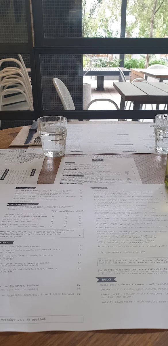 Menu, DOC Pizza & Mozzarella Bar - Southbank