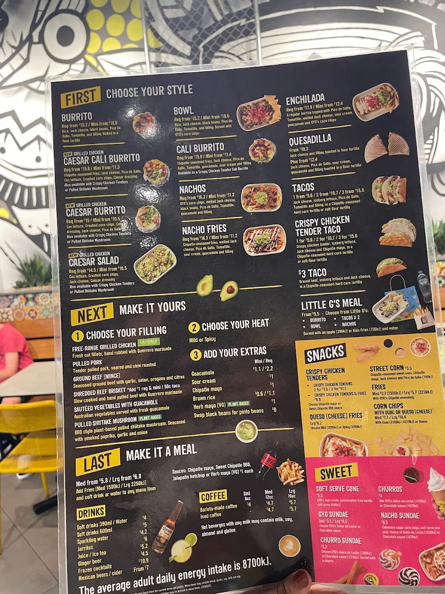 Menu, Guzman y Gomez - Malaga