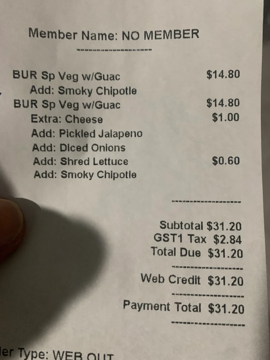 Menu, Guzman y Gomez - Malaga