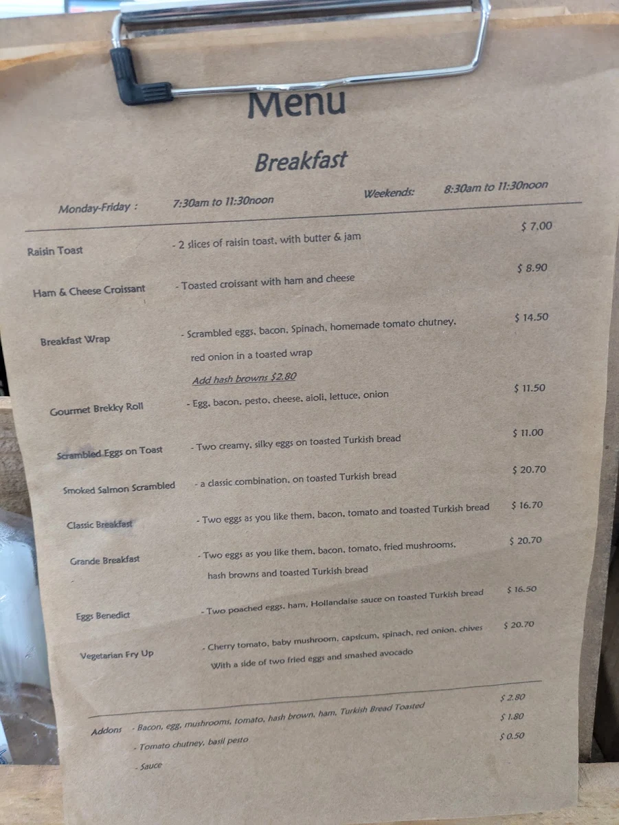 Menu, Crafers Bean Cafe