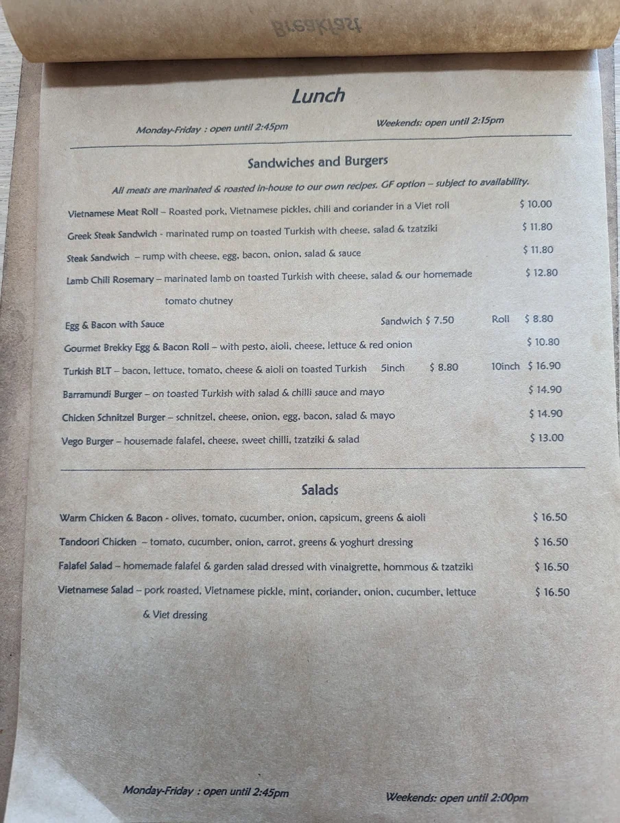 Menu, Crafers Bean Cafe