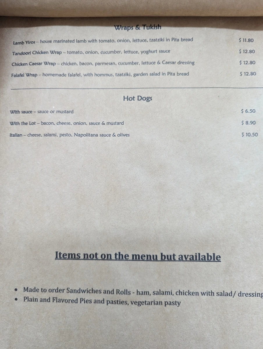 Menu, Crafers Bean Cafe