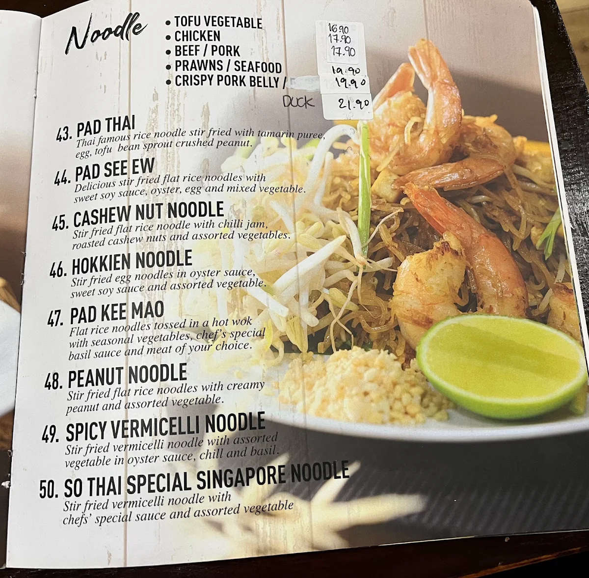 Menu, So Thai Restaurant
