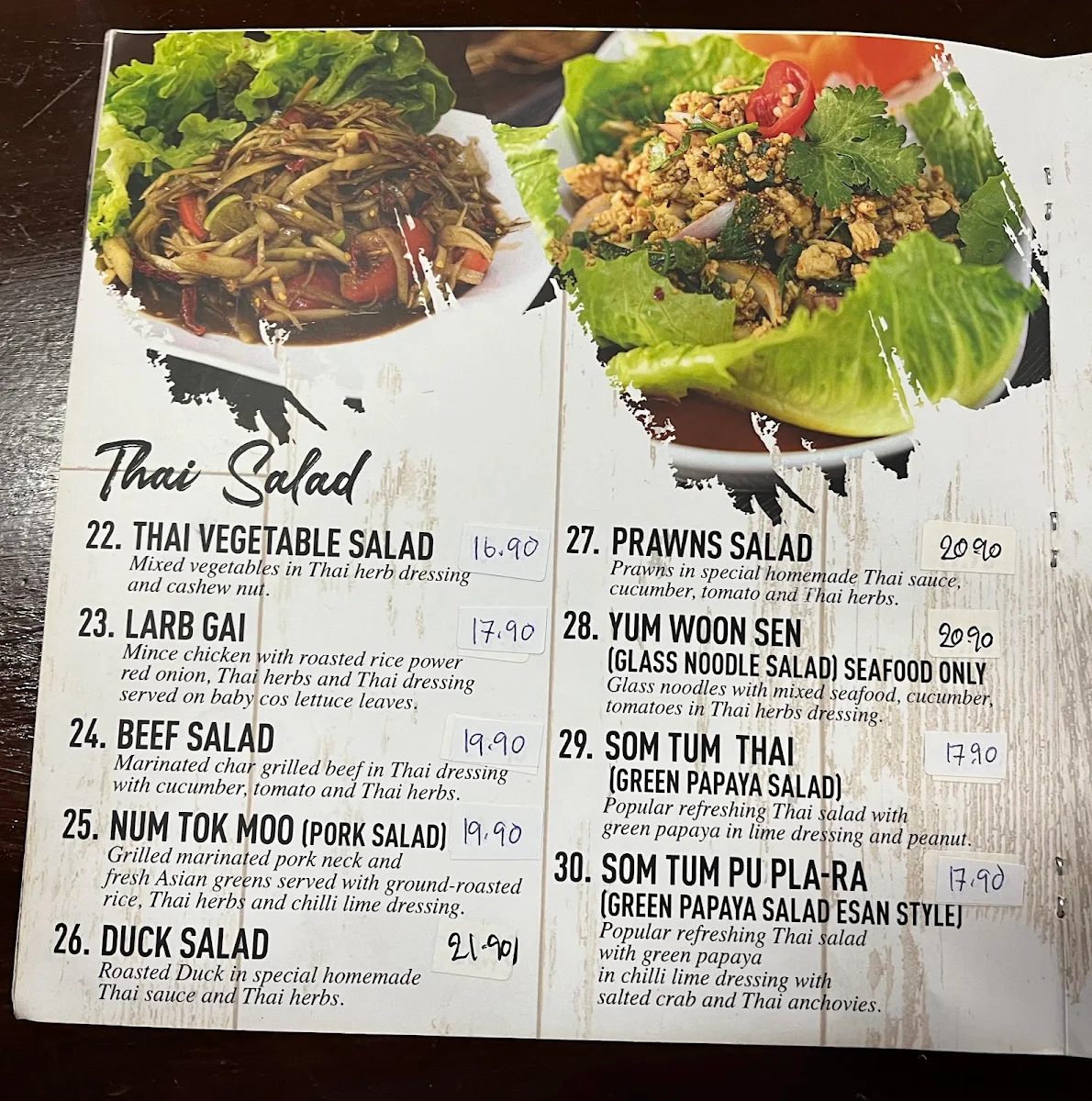 Menu, So Thai Restaurant
