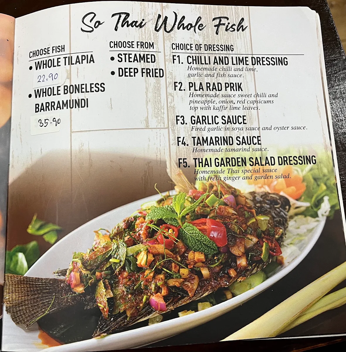 Menu, So Thai Restaurant