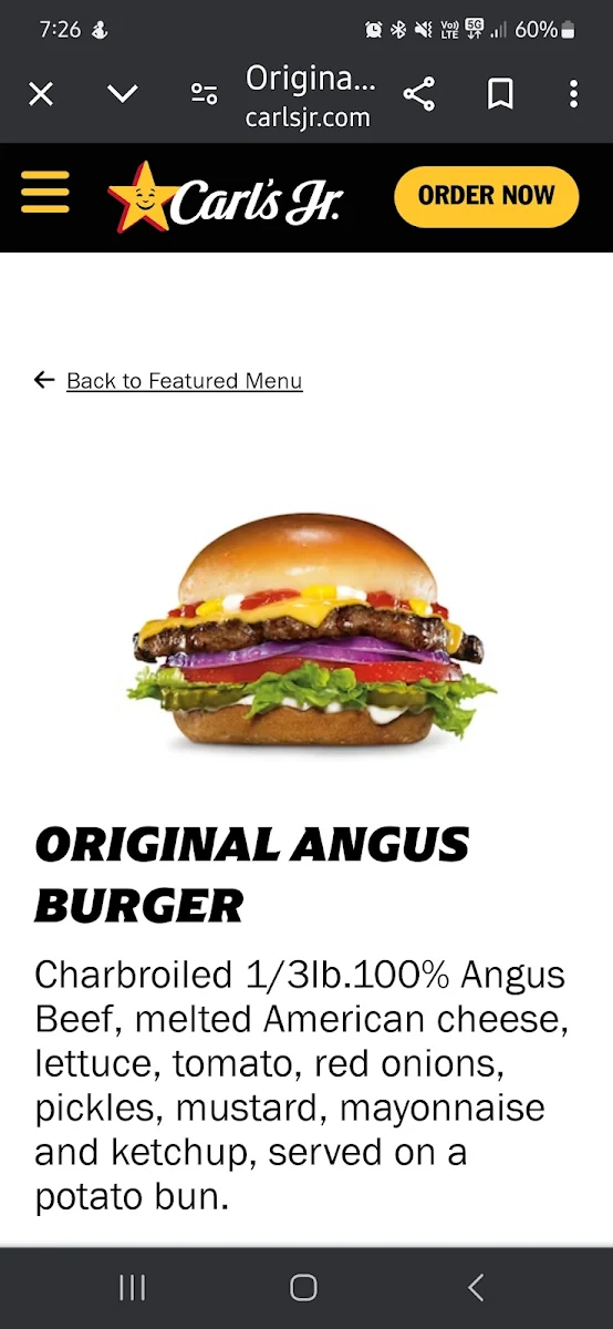 Menu, Carl's Jr. St Peters