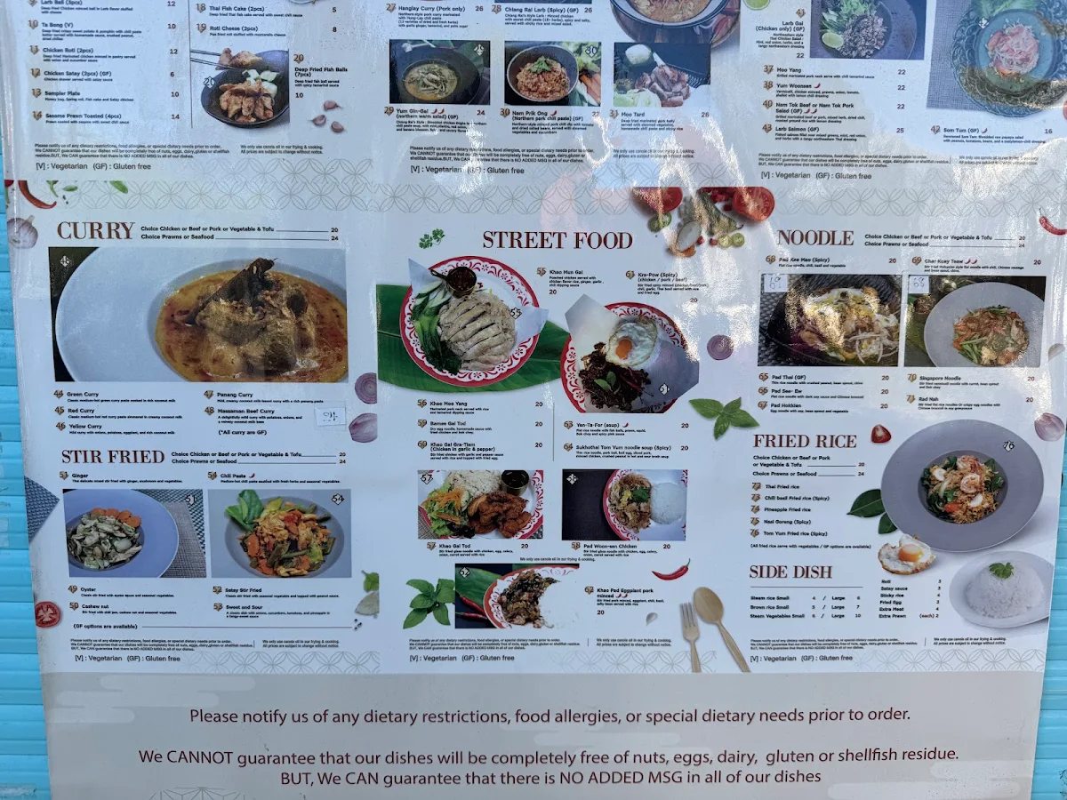 Menu, Mon Thai Eatery