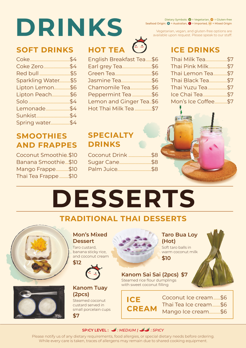 Menu, Mon Thai Eatery