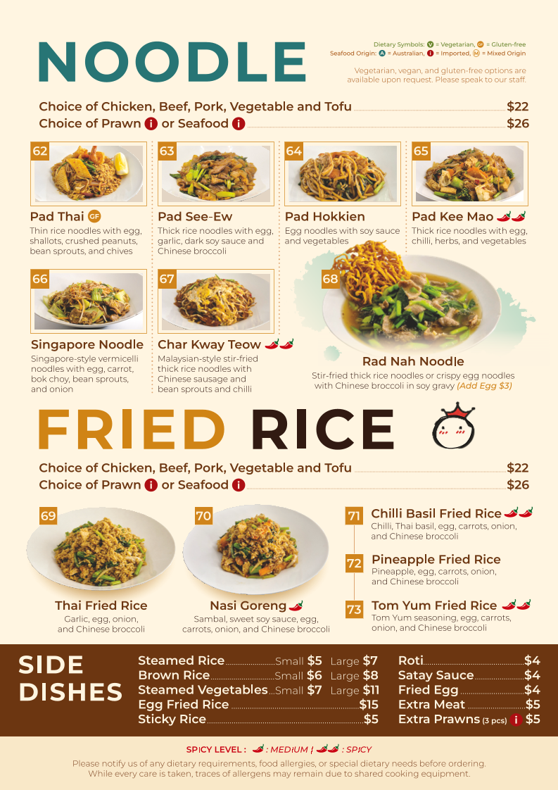 Menu, Mon Thai Eatery