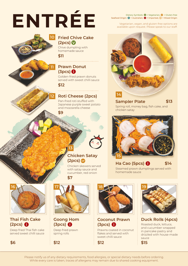 Menu, Mon Thai Eatery