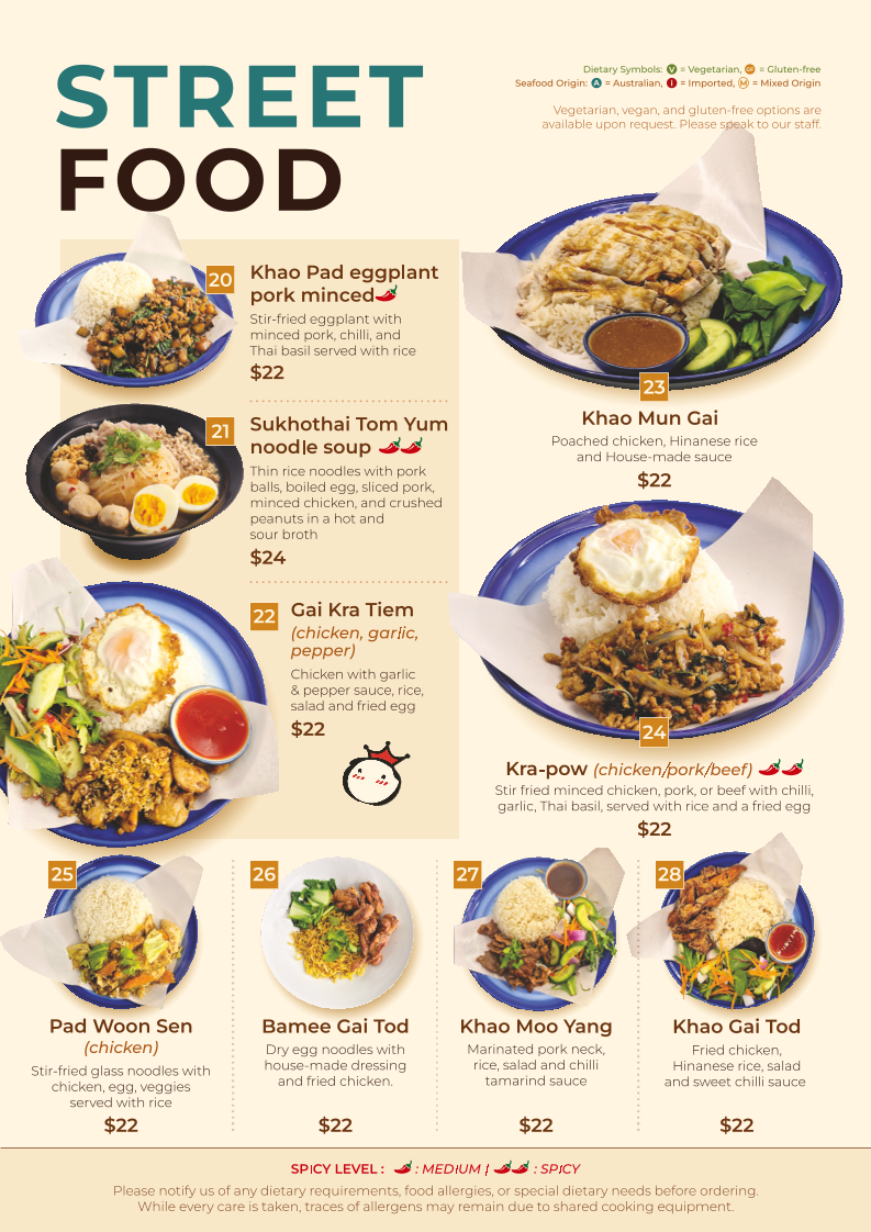 Menu, Mon Thai Eatery