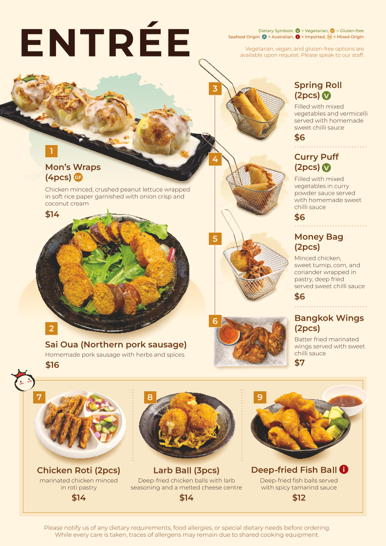 Menu, Mon Thai Eatery