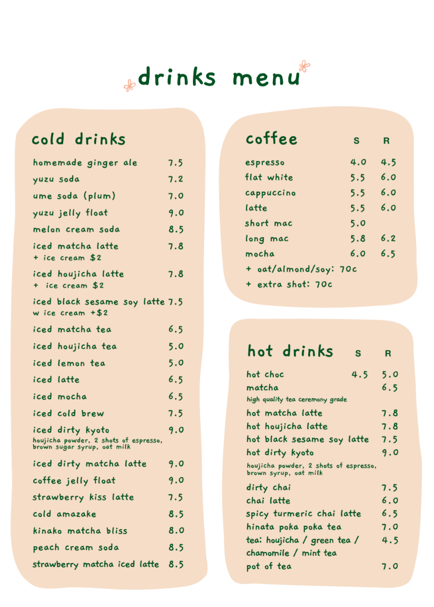 Menu, Hinata Cafe
