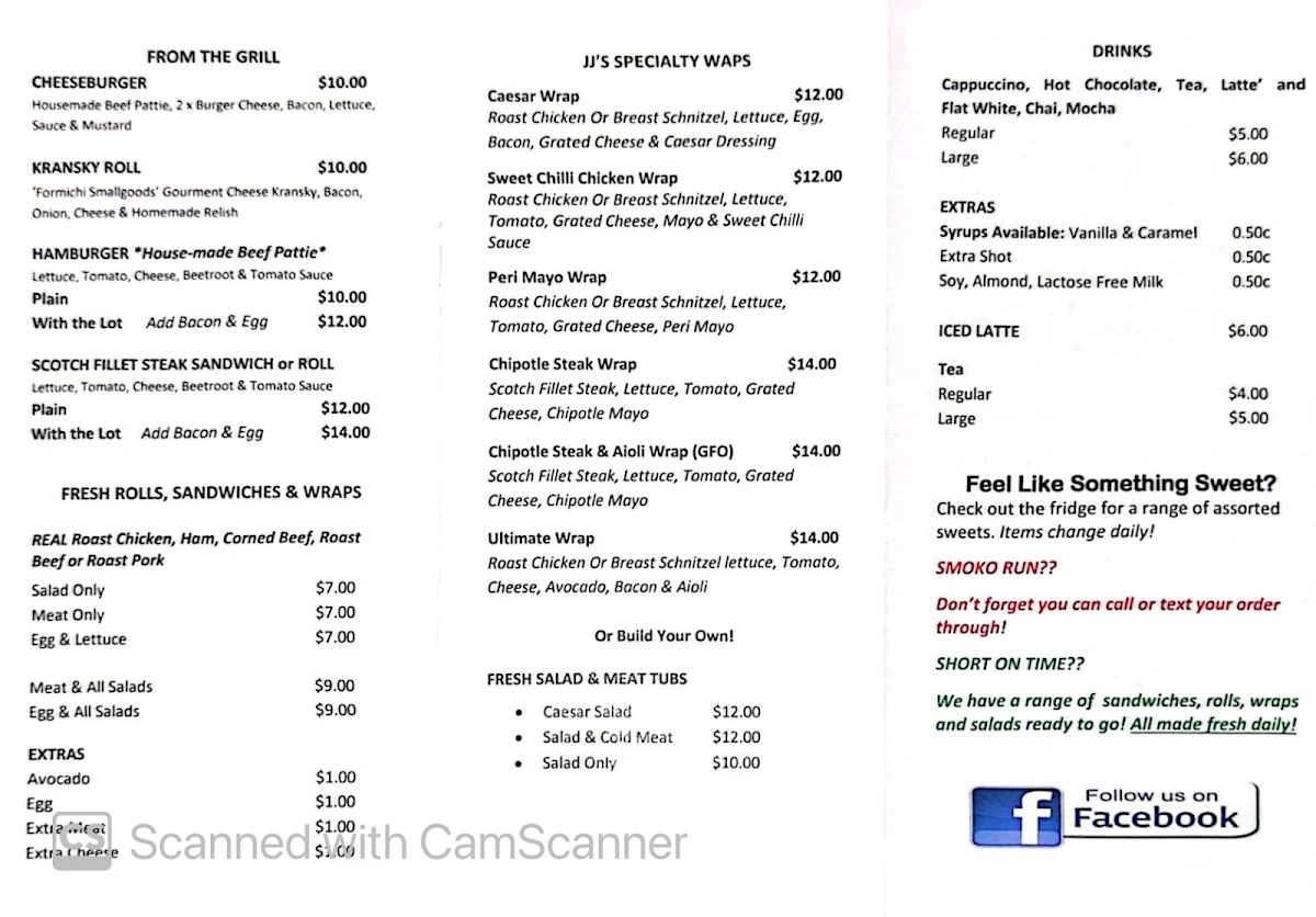 Menu, Two Jays Takeaway