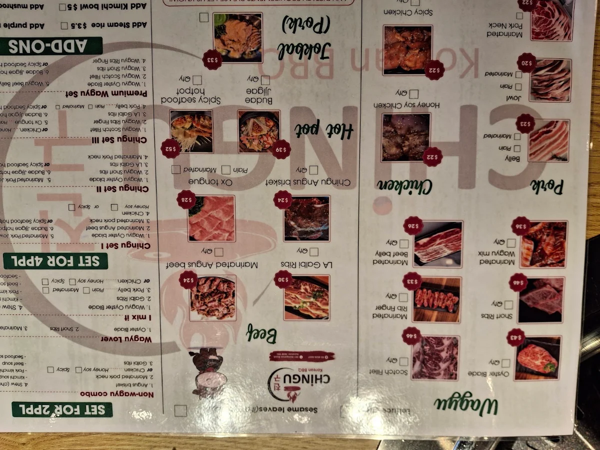 Menu, Chingu Korean BBQ Springvale