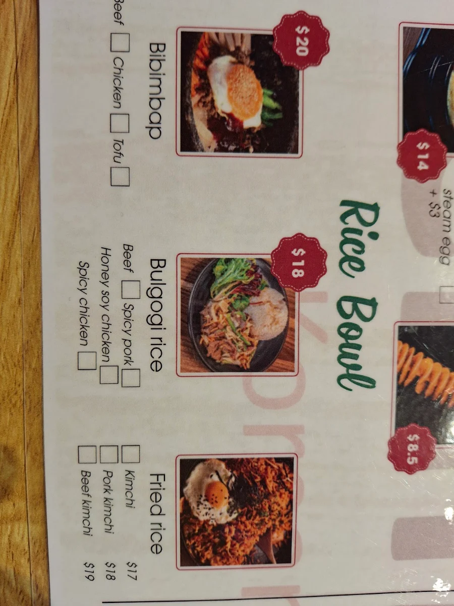 Menu, Chingu Korean BBQ Springvale