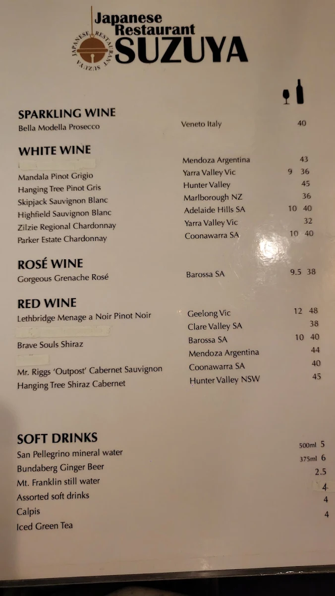 Menu, Suzuya