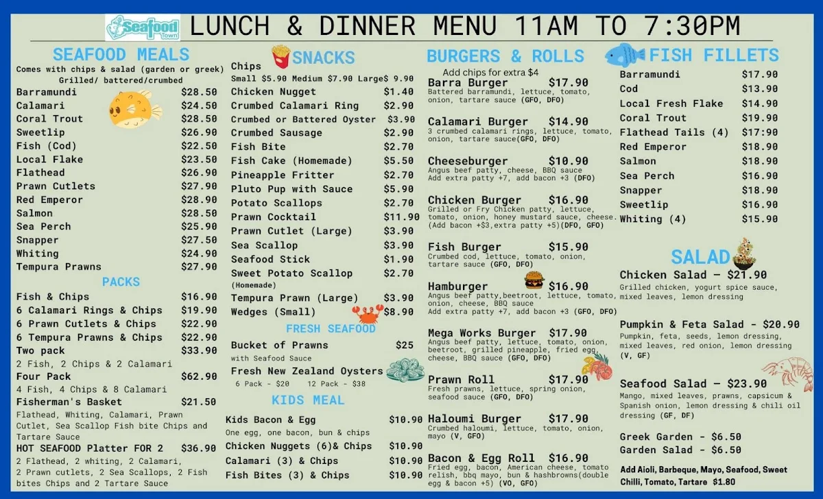 Menu, Seafood Town