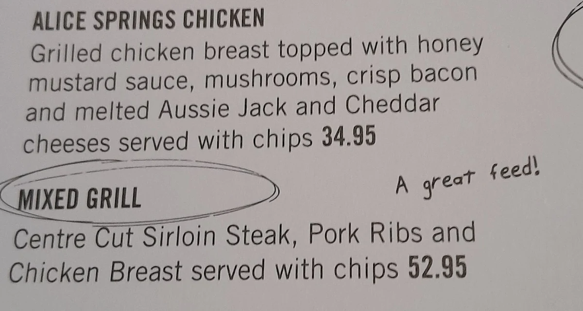Menu, Outback Steakhouse Aspley