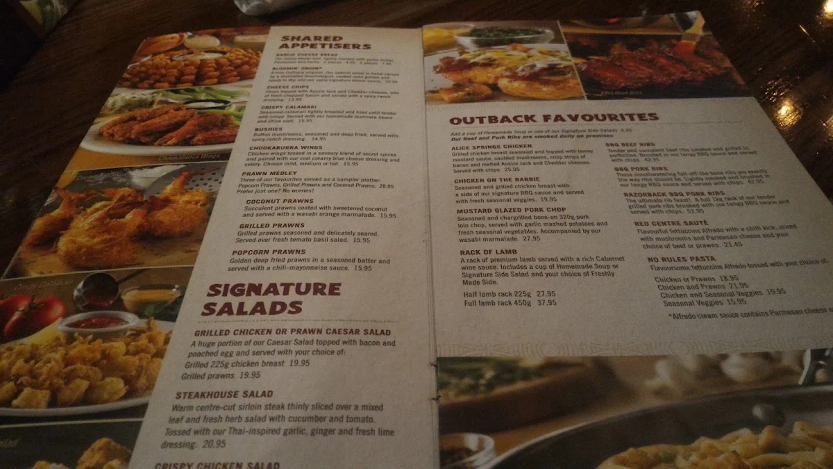 Menu, Outback Steakhouse Aspley