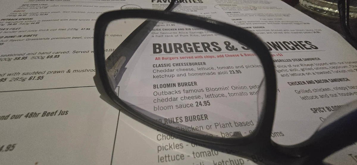 Menu, Outback Steakhouse Aspley