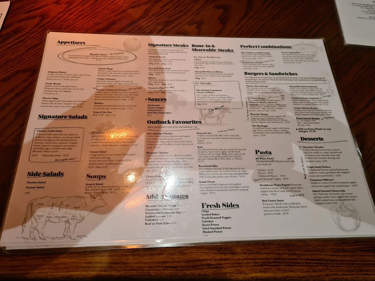 Menu, Outback Steakhouse Aspley