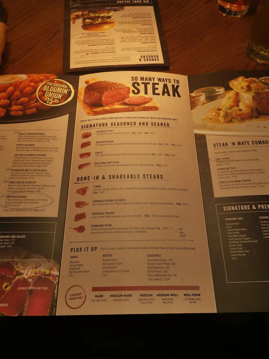 Menu, Outback Steakhouse Aspley