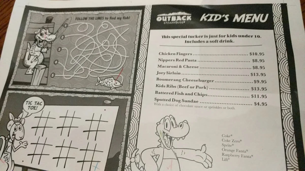 Menu, Outback Steakhouse Aspley
