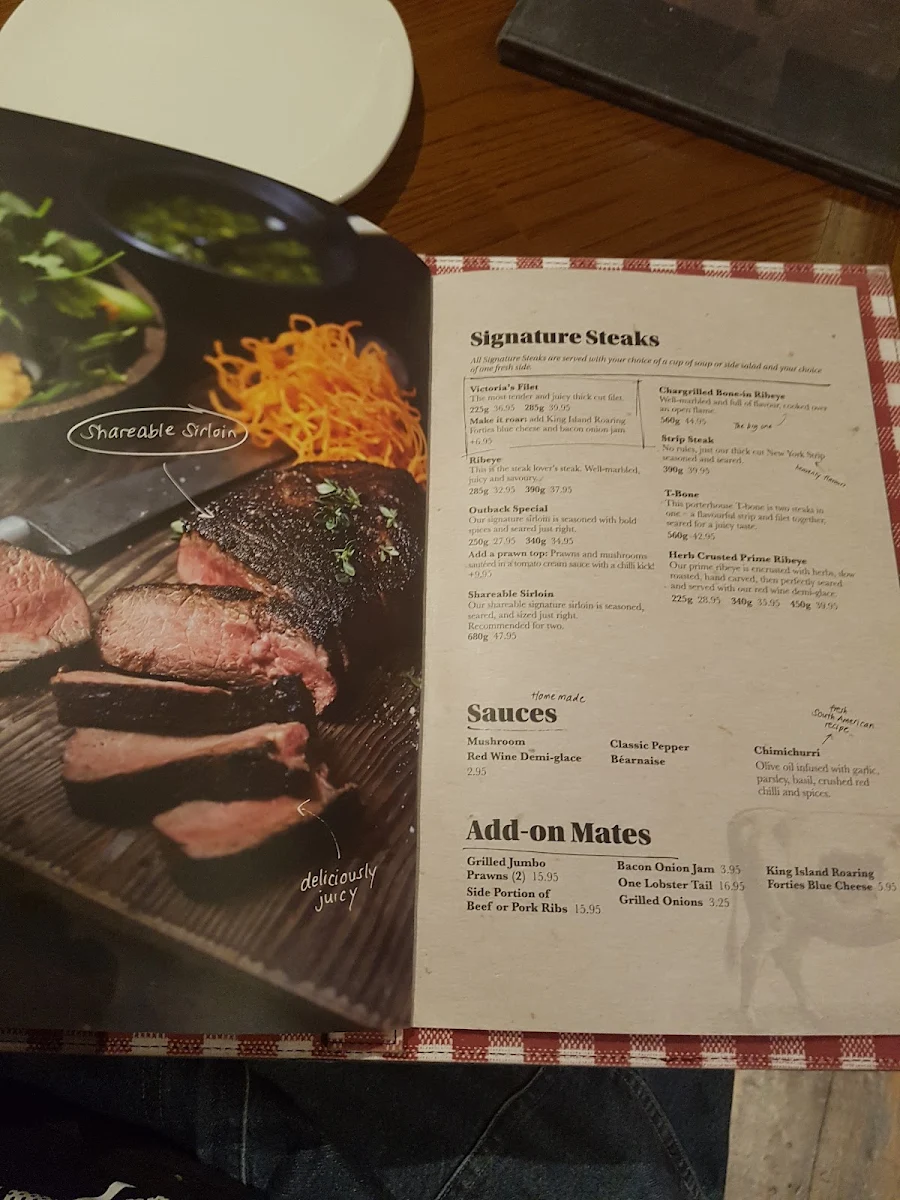 Menu, Outback Steakhouse Aspley