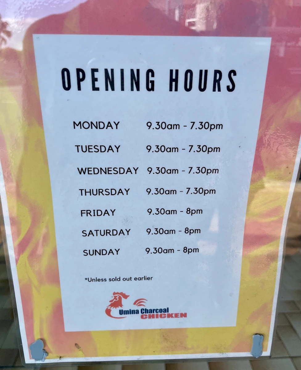 Menu, Umina Charcoal Chicken