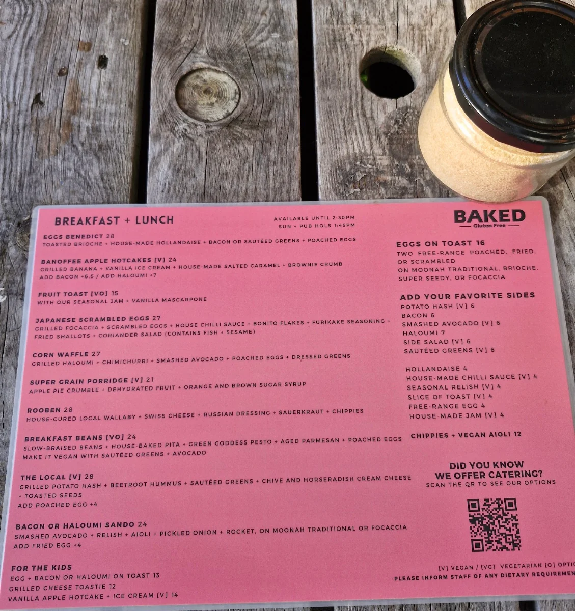 Menu, BAKED Gluten Free