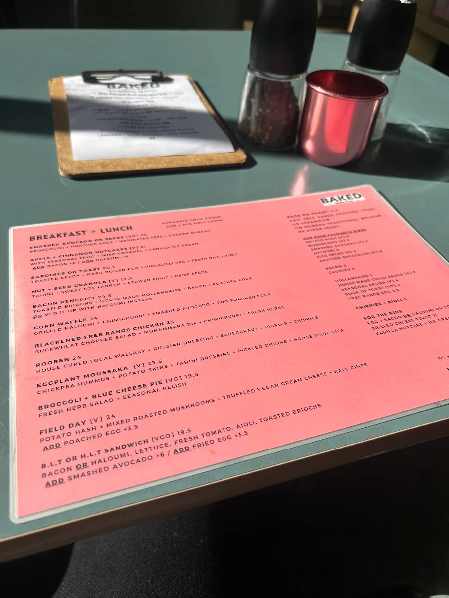 Menu, BAKED Gluten Free