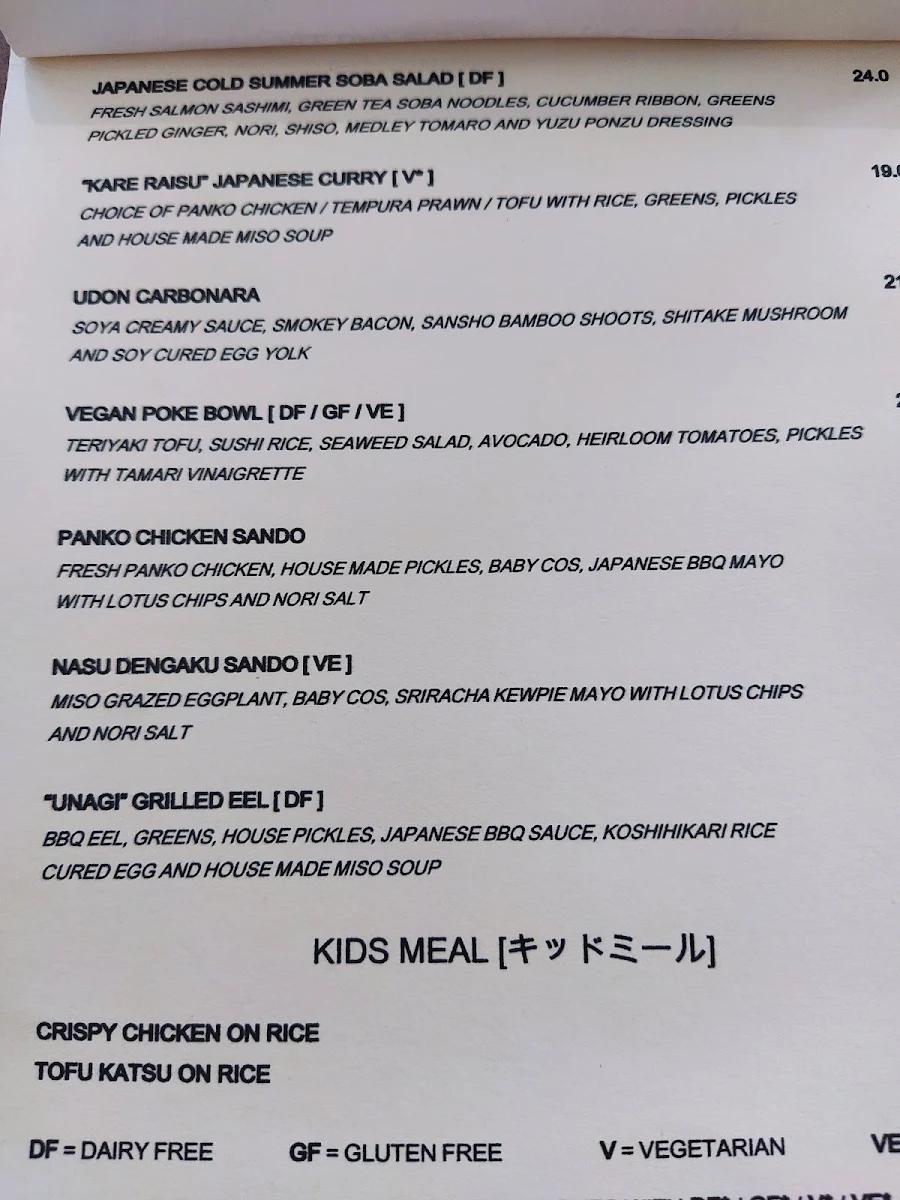 Menu, Tokyo Canteen