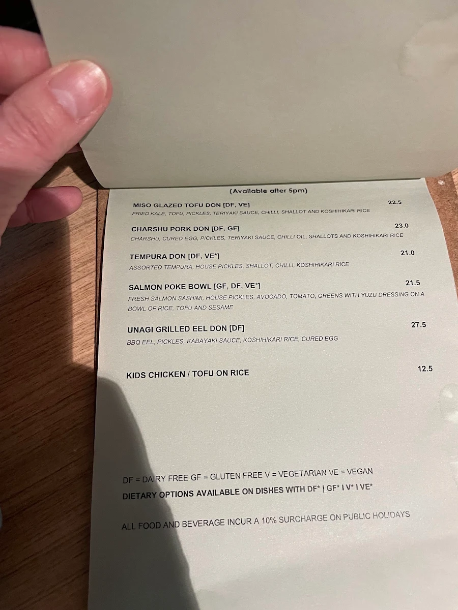 Menu, Tokyo Canteen