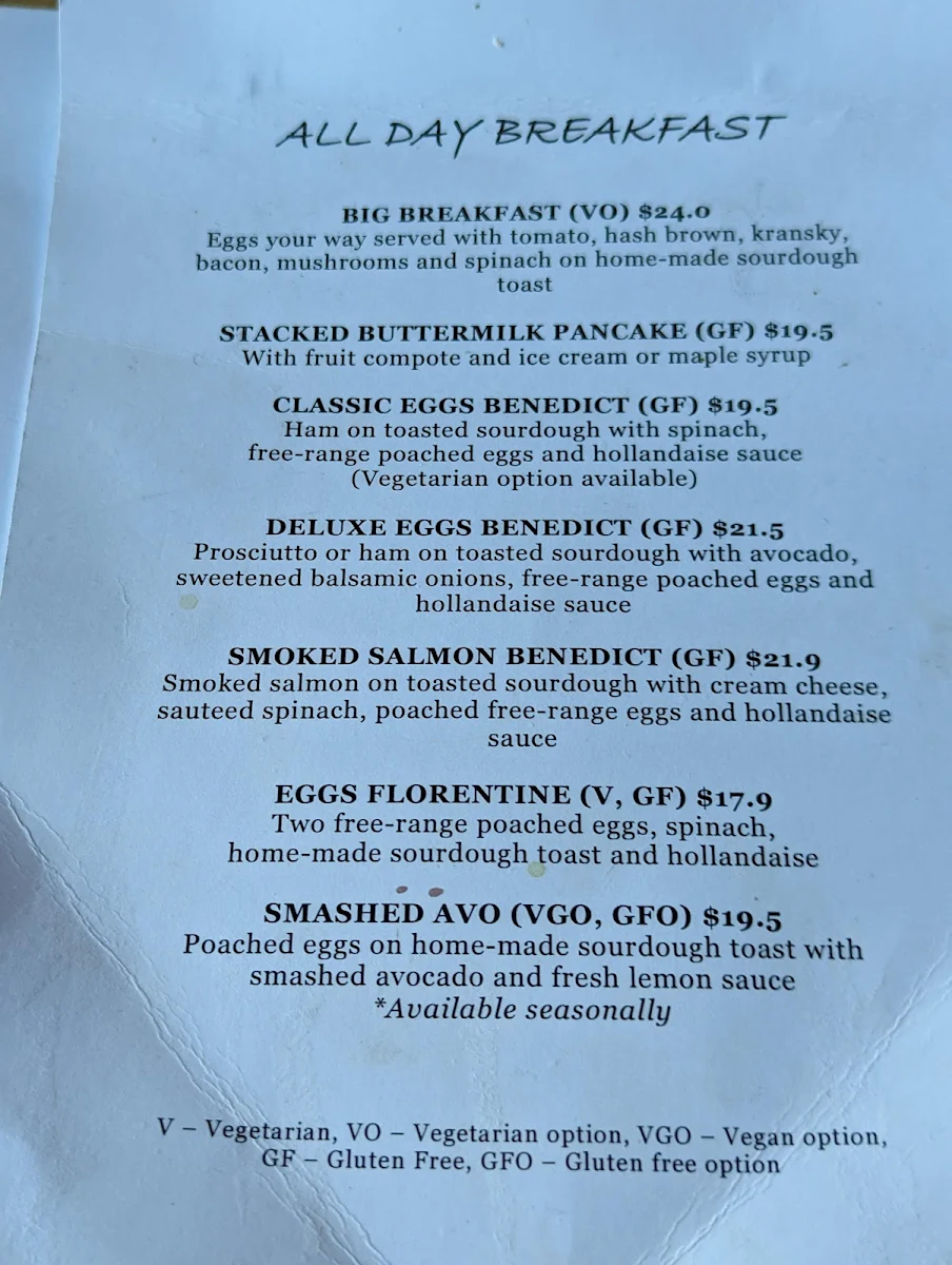 Menu, Cafe Blanc