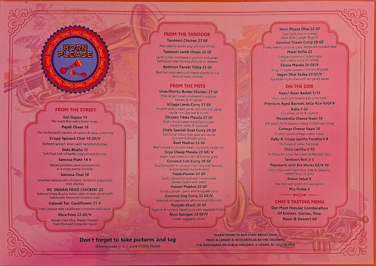 Menu, Horn Please
