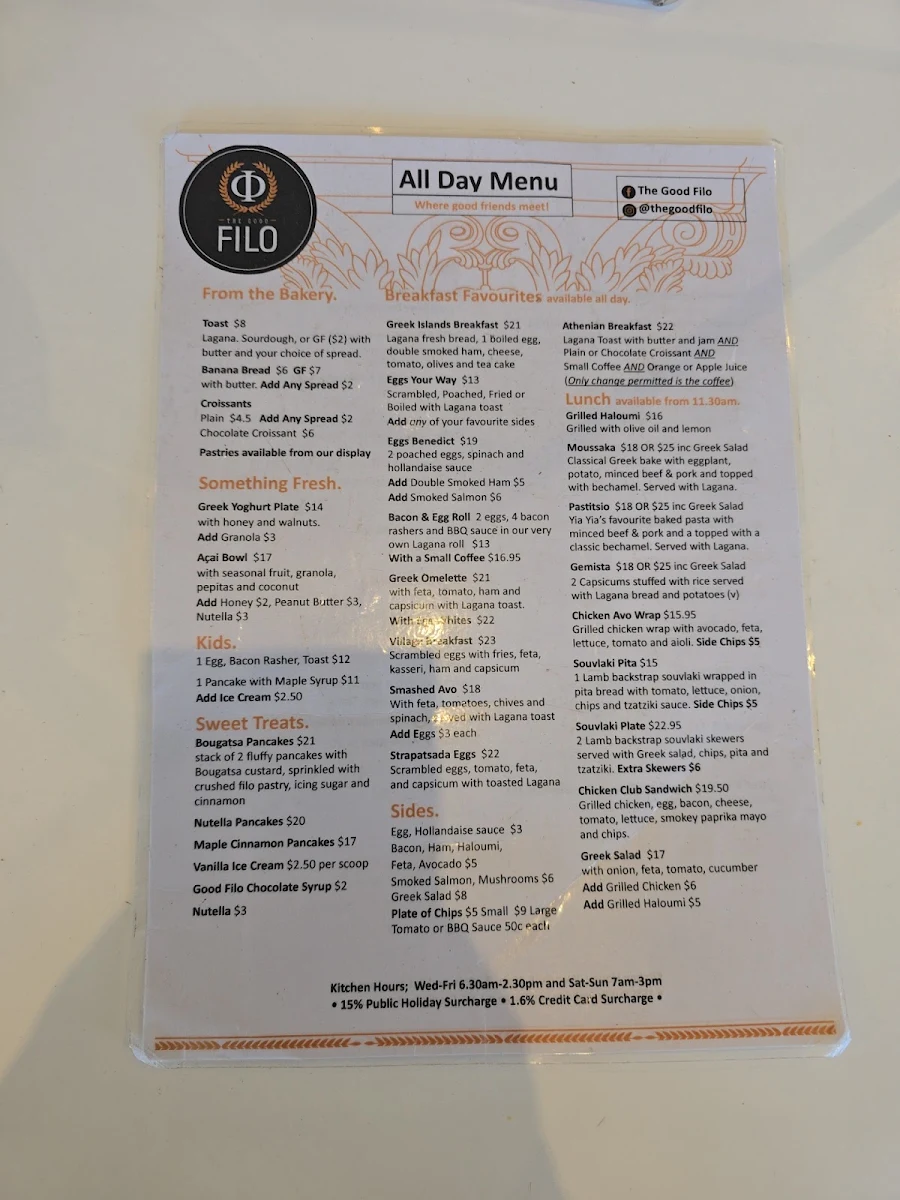 Menu, The Good Filo