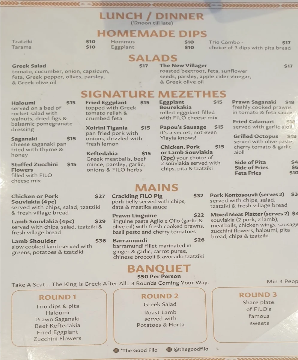 Menu, The Good Filo