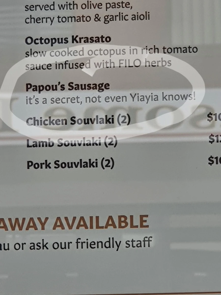 Menu, The Good Filo