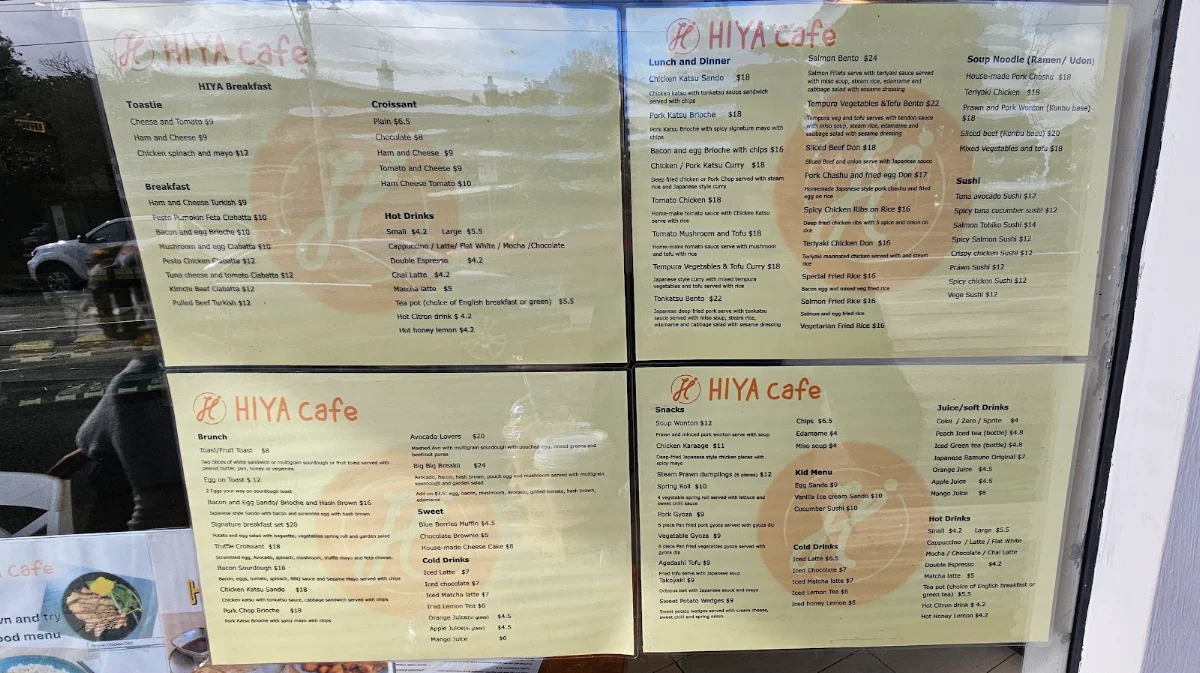 Menu, HIYA Cafe
