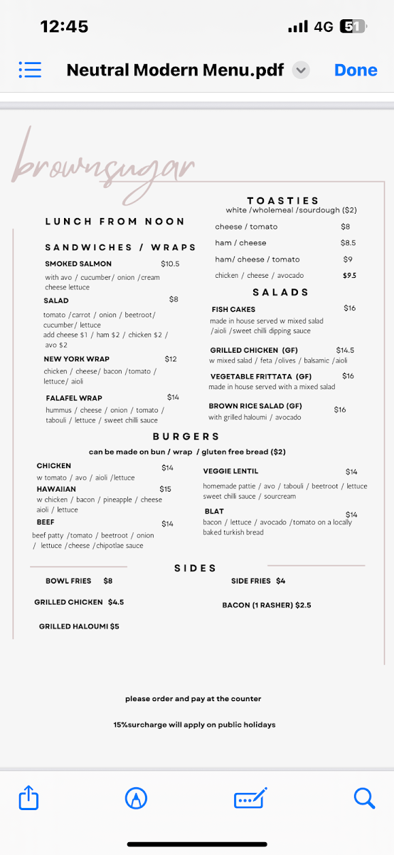 Menu, Brown Sugar
