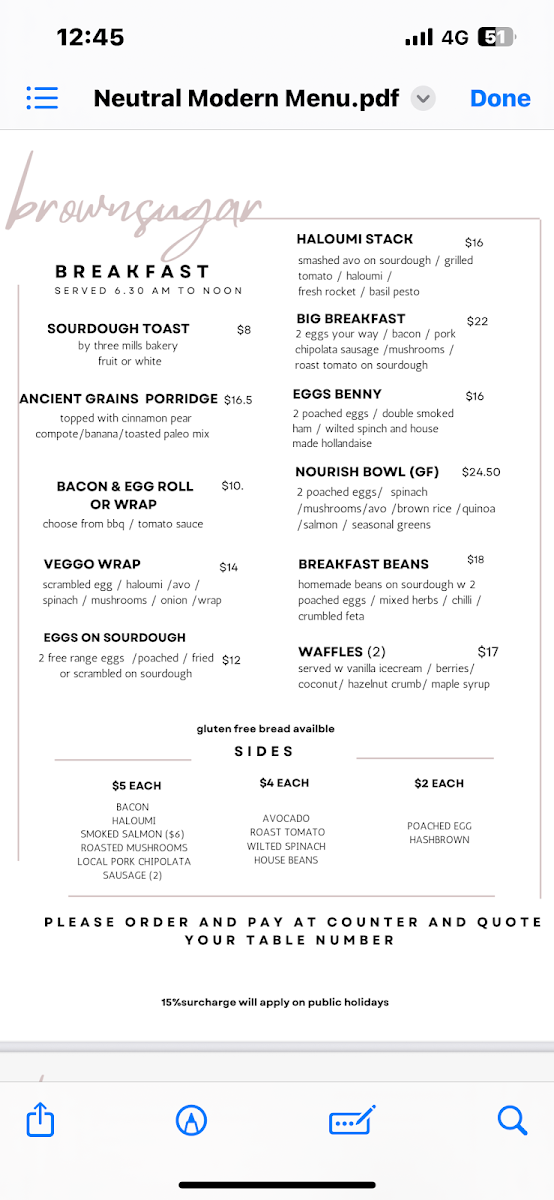 Menu, Brown Sugar