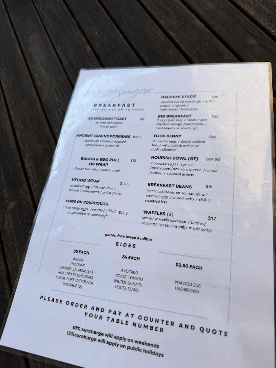Menu, Brown Sugar