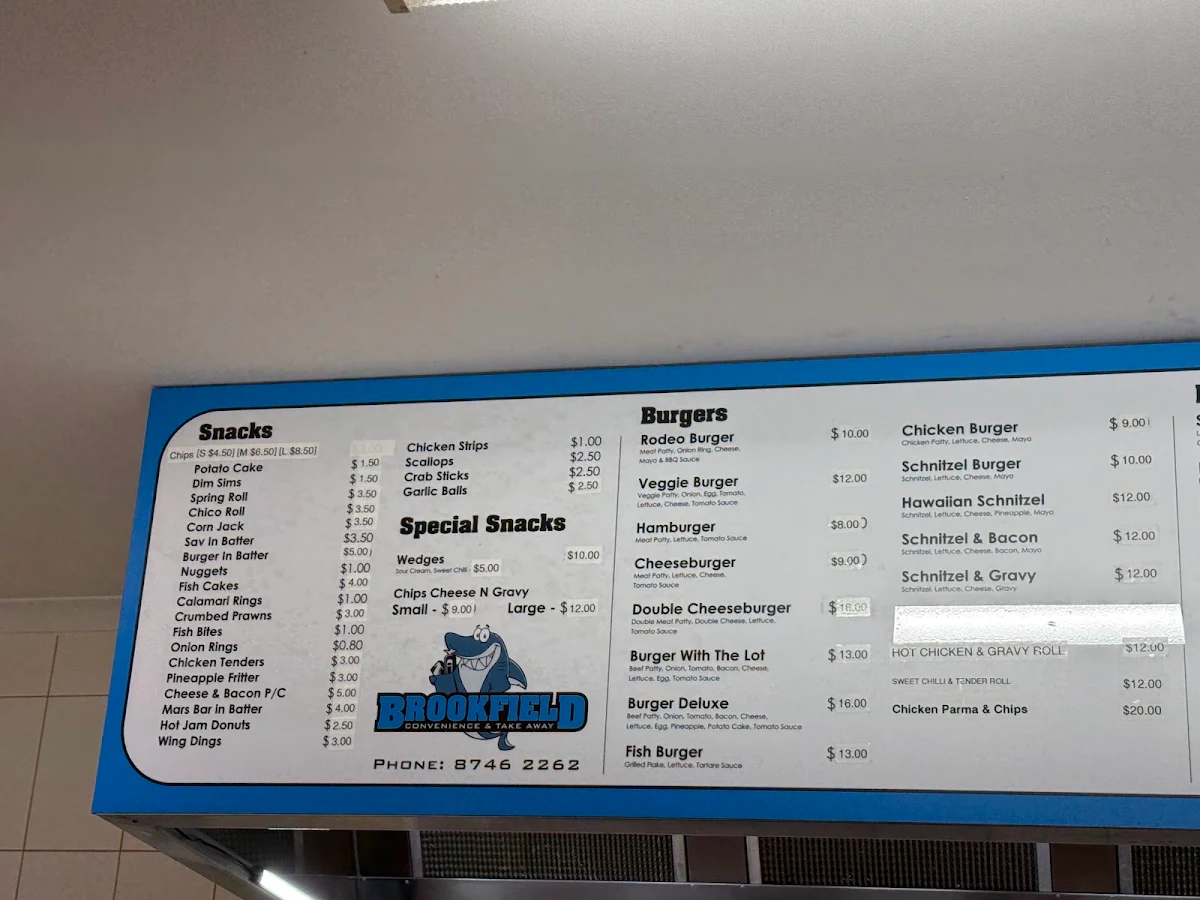 Menu, Brookfield Convenience & Takeaway