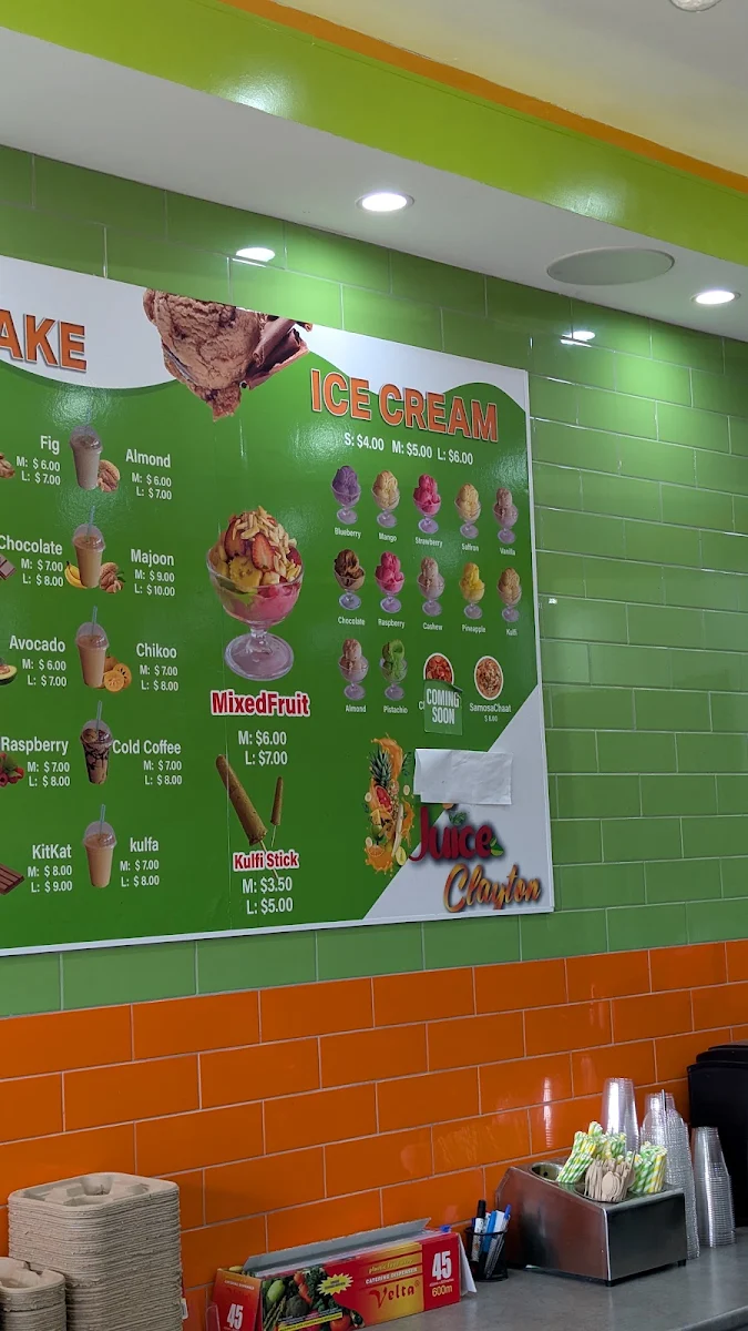 Menu, Khan Juice Clayton
