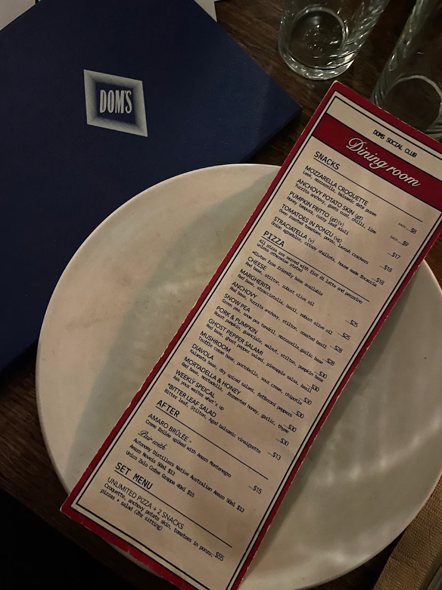 Menu, Dom's Social Club