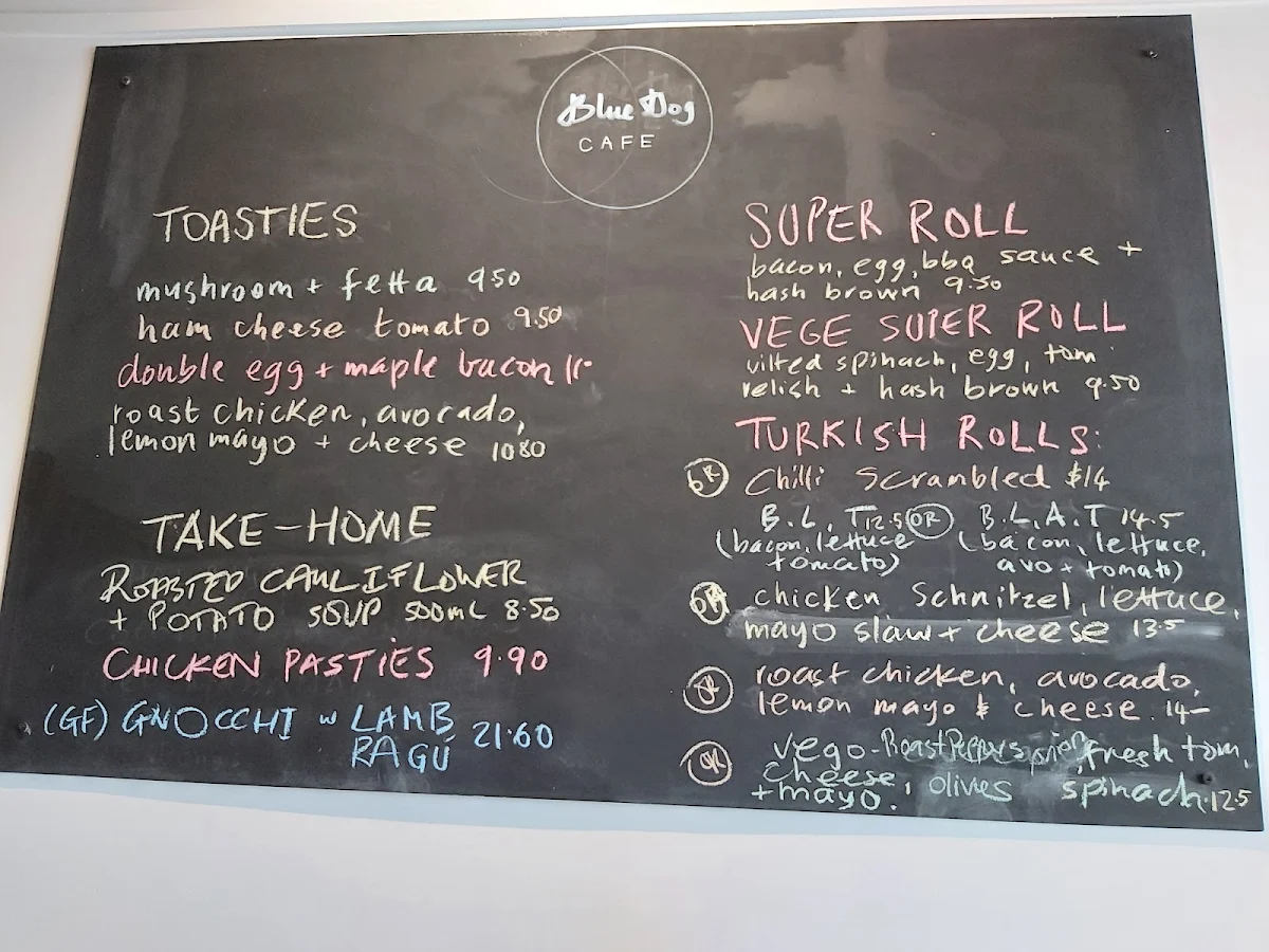 Menu, Blue Dog Café.