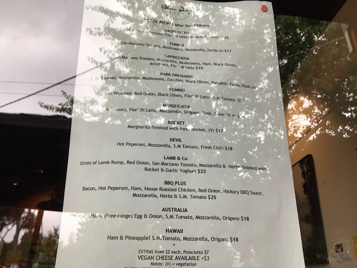 Menu, Blue Dog Café.